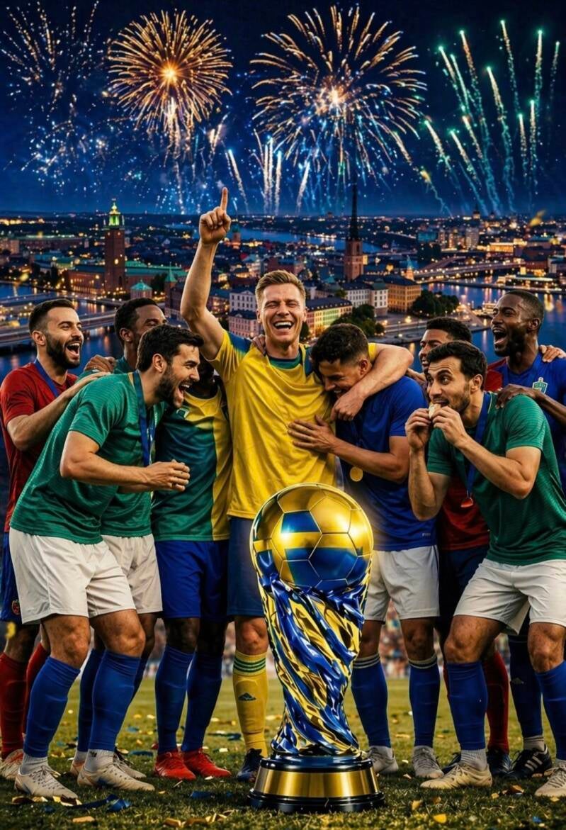 Champions celebrating with the trophy